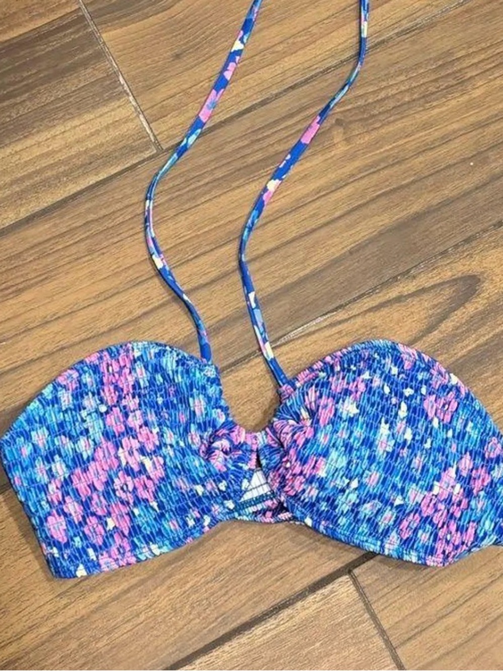 Women’s Blue & Pink Floral Bandeau Swim Top